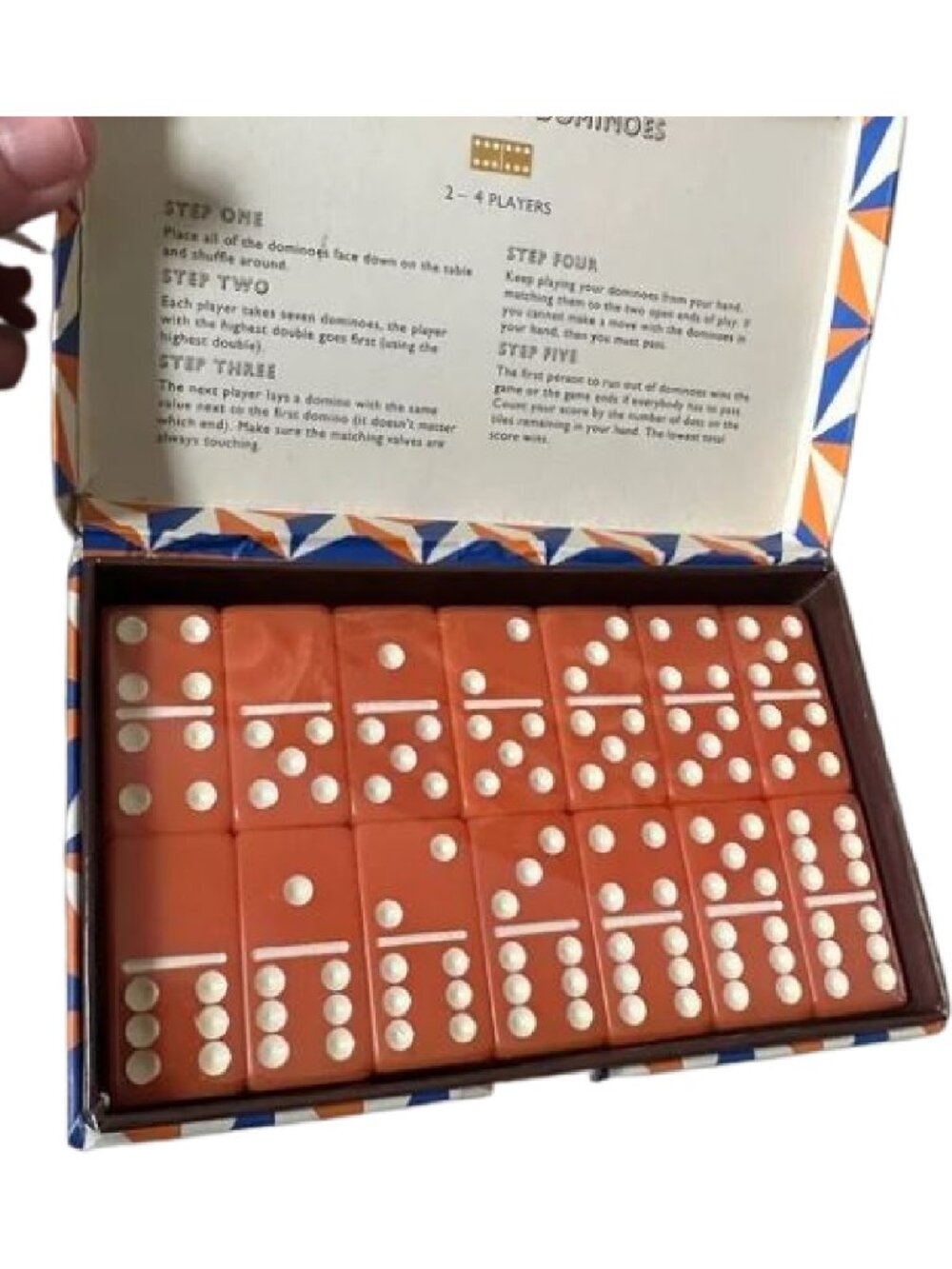 Brand New Orange Double Six Set of Dominoes in Original Box Sealed